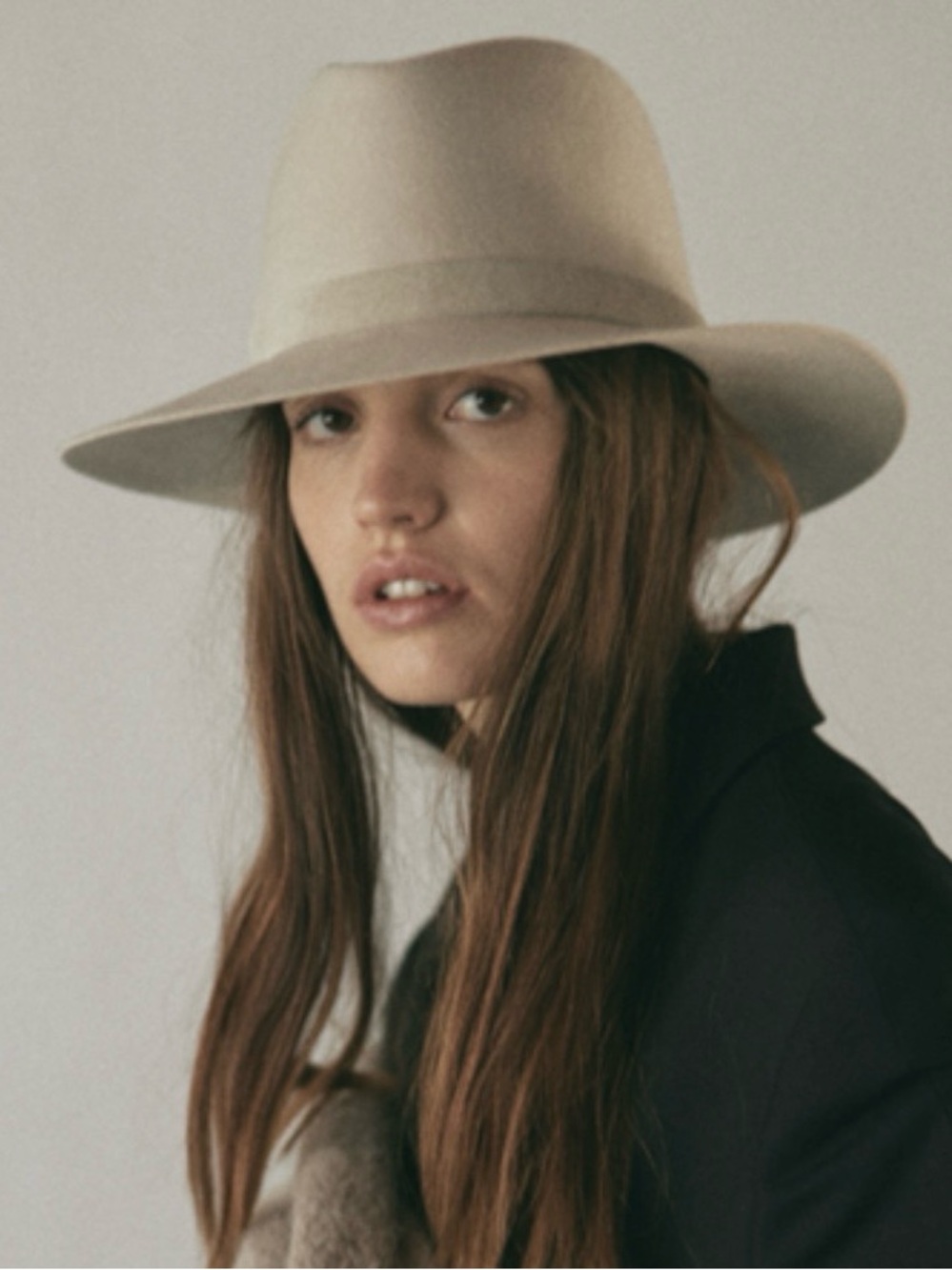 Janessa Leone Wide-Brim Wool Fedora in Cream